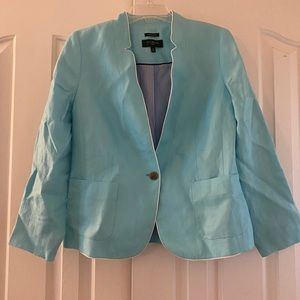 Talbots Light Blue Linen Turquoise Jacket 12P Lined with Nautical Buttons